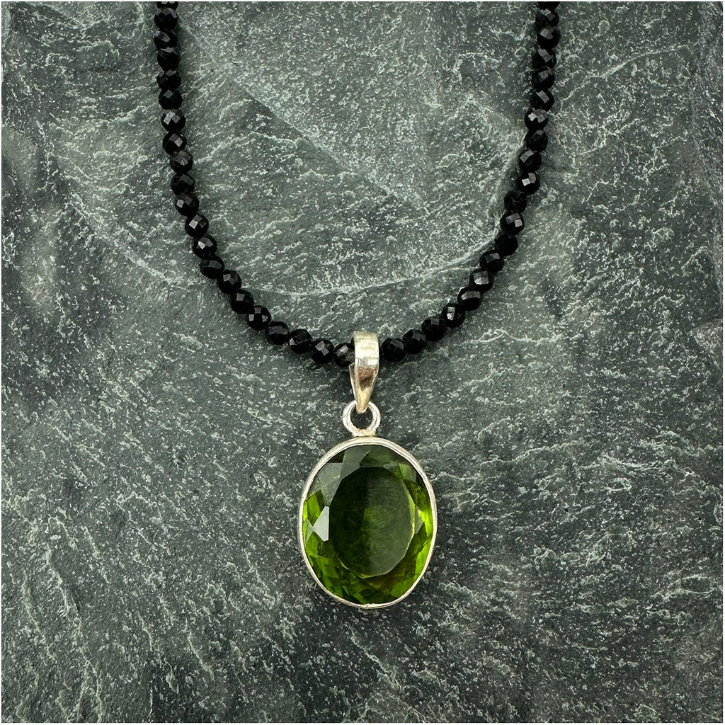 Green Amethyst and Black Tourmaline Beaded Necklace