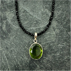 Green Amethyst and Black Tourmaline Beaded Necklace