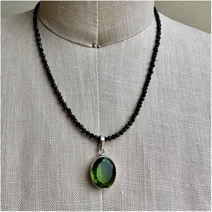 Green Amethyst and Black Tourmaline Beaded Necklace