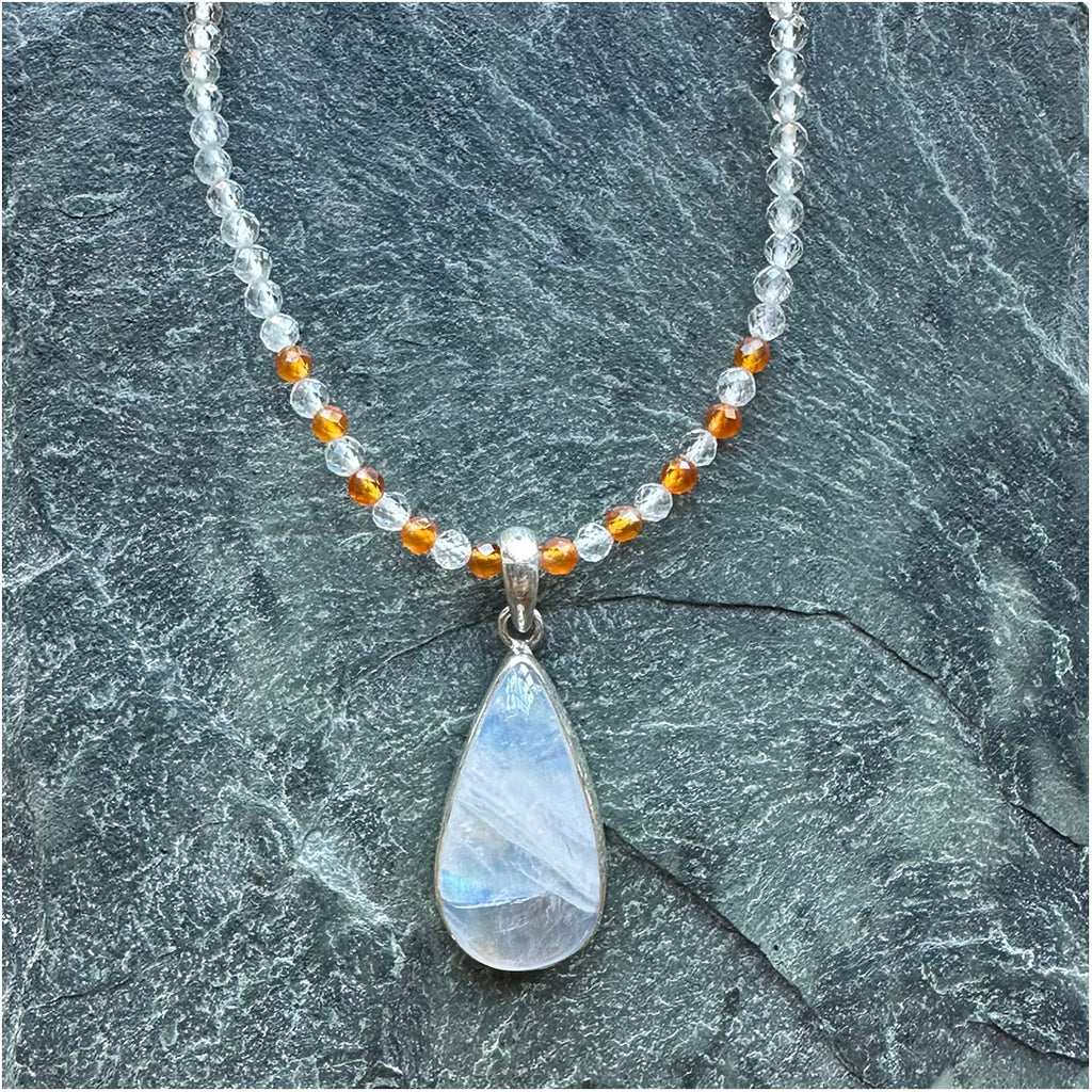 Moonstone and Beaded Carnelian and White Topaz Necklace