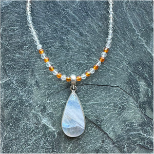 Moonstone and Beaded Carnelian and White Topaz Necklace