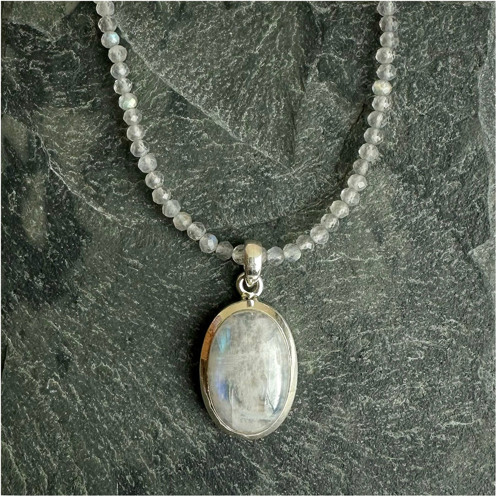 Moonstone and Labradorite Beaded Necklace