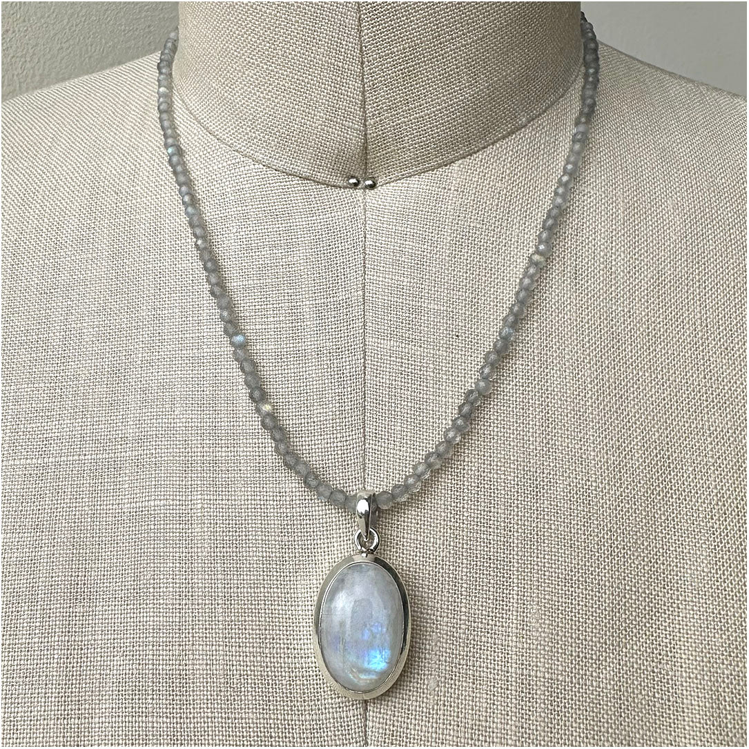 Moonstone and Labradorite Beaded Necklace