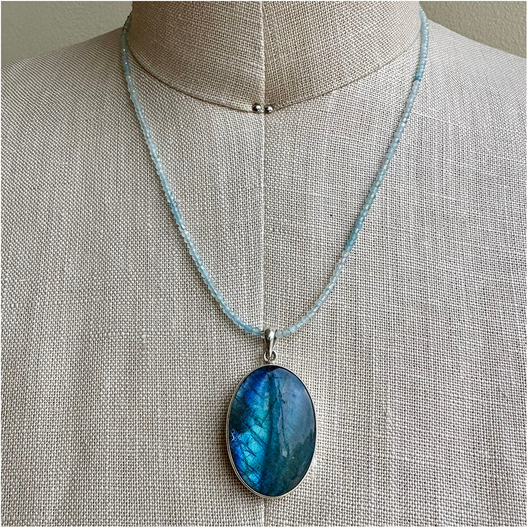 Labradorite and Aquamarine Beaded Necklace