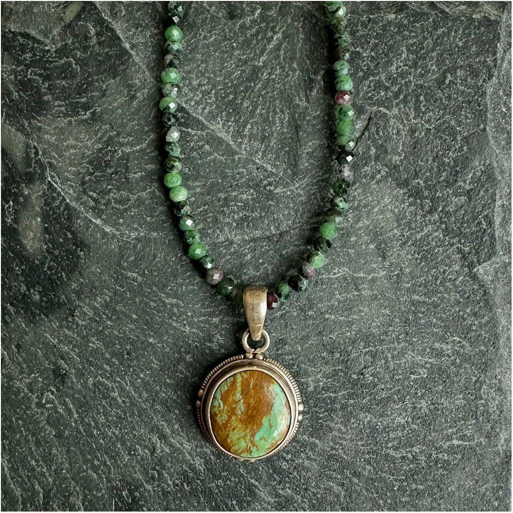 Ruby Zoisite and Turquoise Beaded Necklace