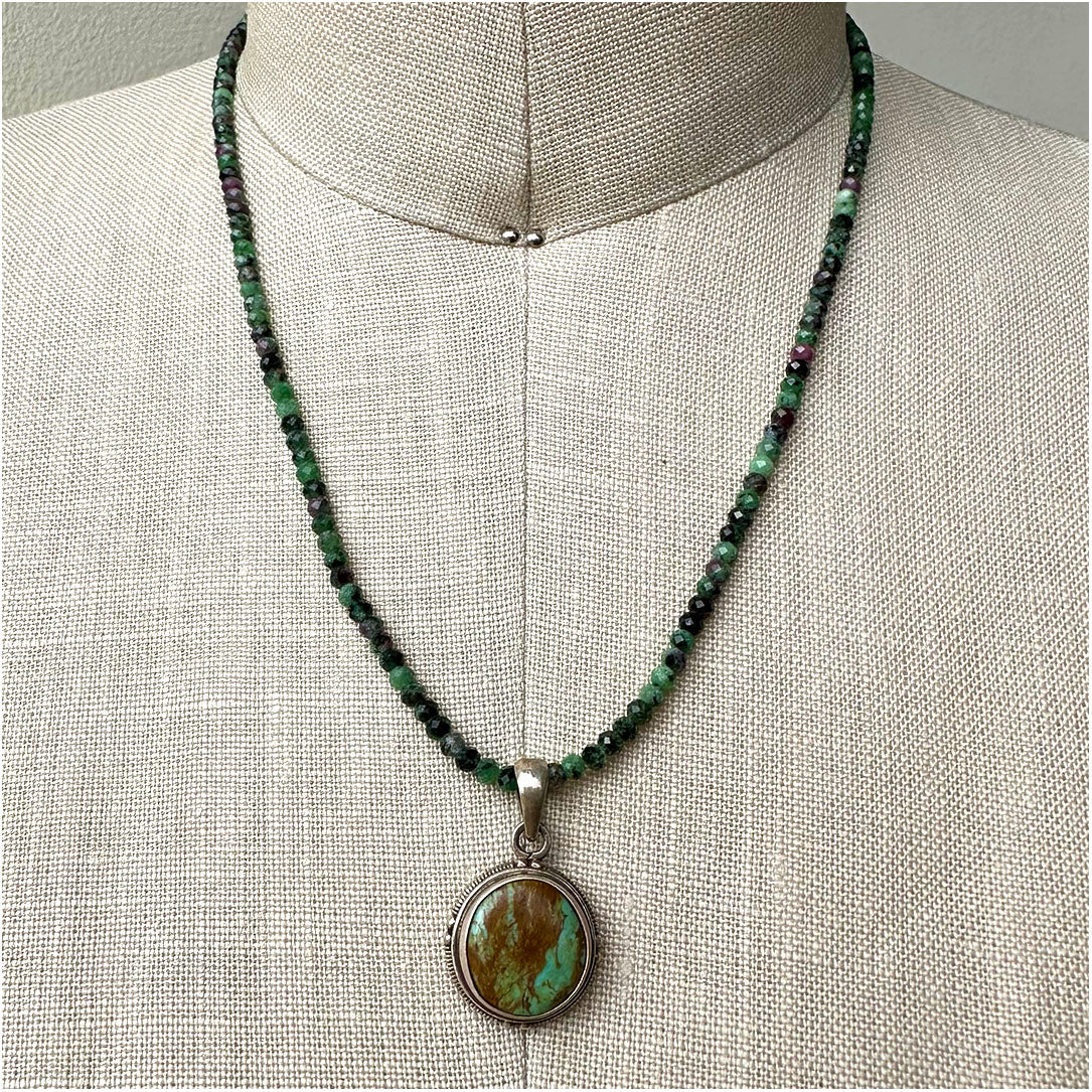 Ruby Zoisite and Turquoise Beaded Necklace