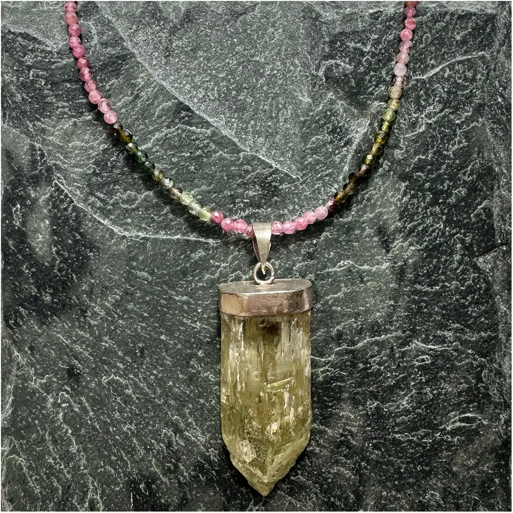 Crystal and Multicolored Tourmaline Beaded Necklace