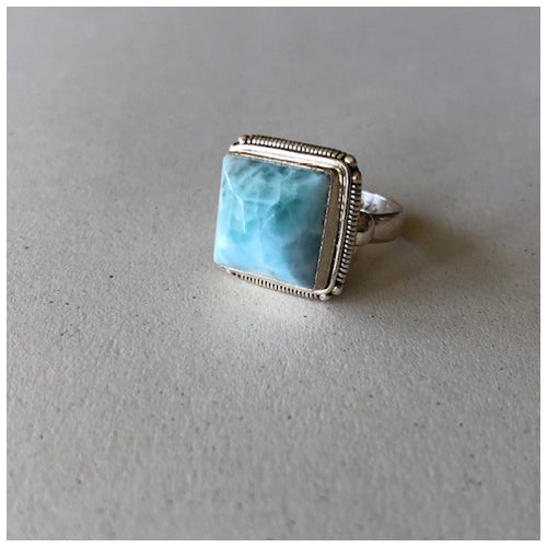 Silver Ring with Larimar Stone - Ring Size 6.5