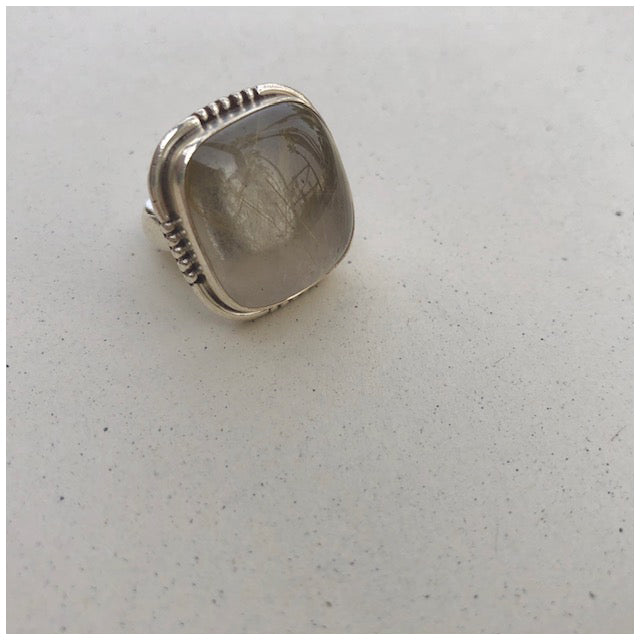 Silver Ring with Moonstone - Ring Size 6.5
