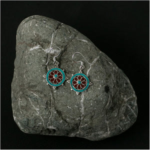 Silver Earrings with Turquoise and Carnelian Stone