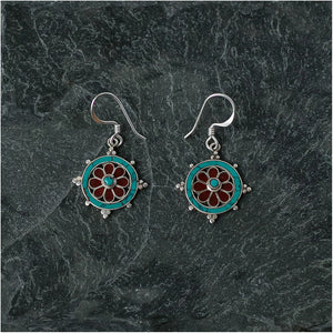 Silver Earrings with Turquoise and Carnelian Stone