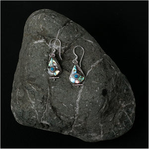 Silver Earrings with Turquoise and Abalone Shell - Teardrop