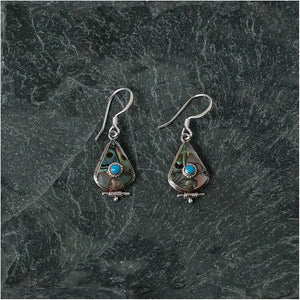 Silver Earrings with Turquoise and Abalone Shell - Teardrop
