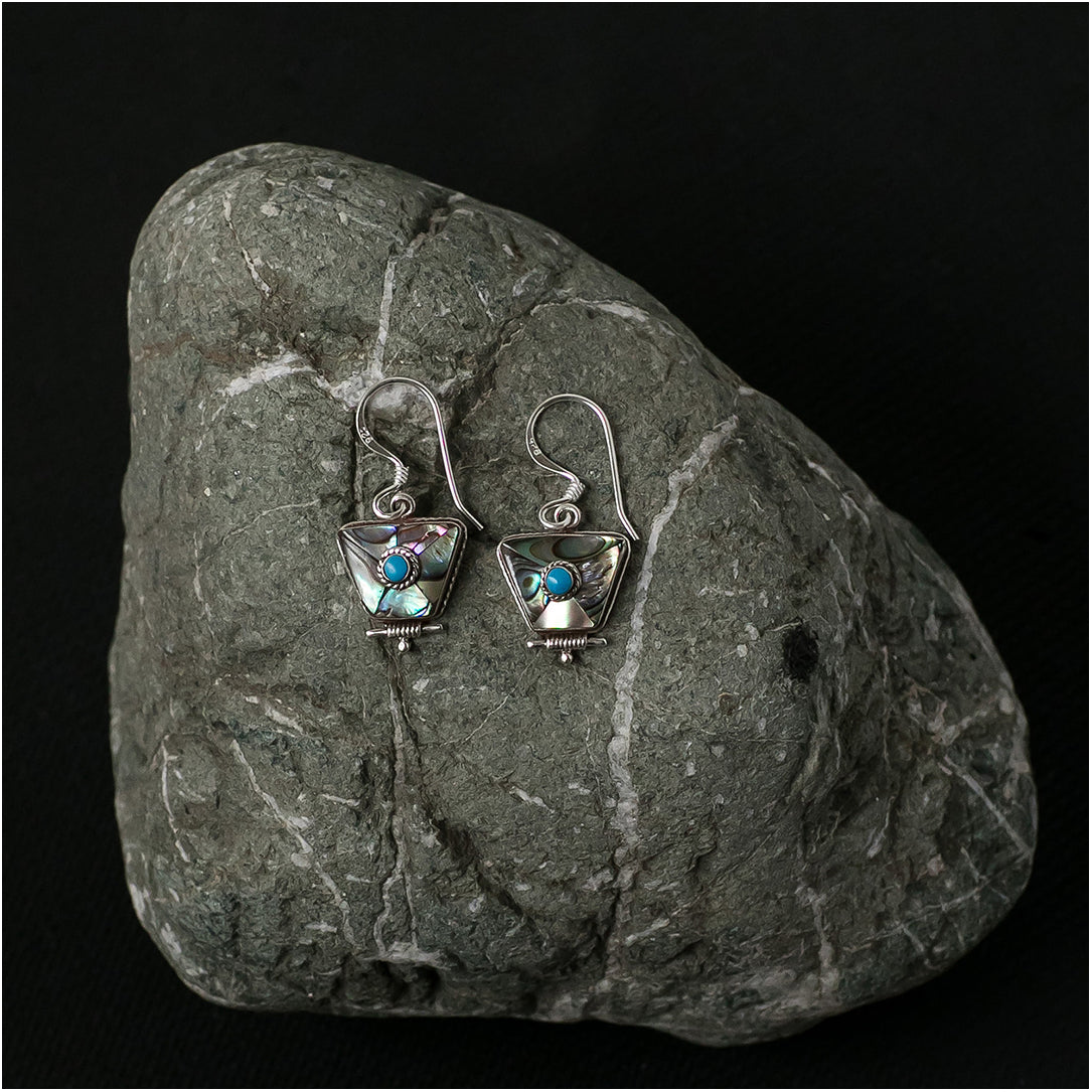 Silver Earrings with Turquoise and Abalone Shell