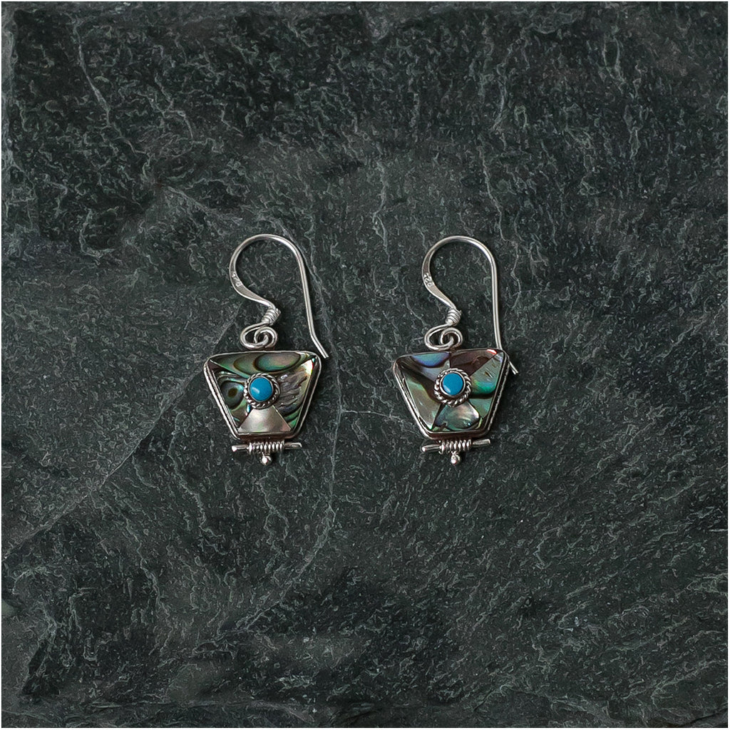 Silver Earrings with Turquoise and Abalone Shell