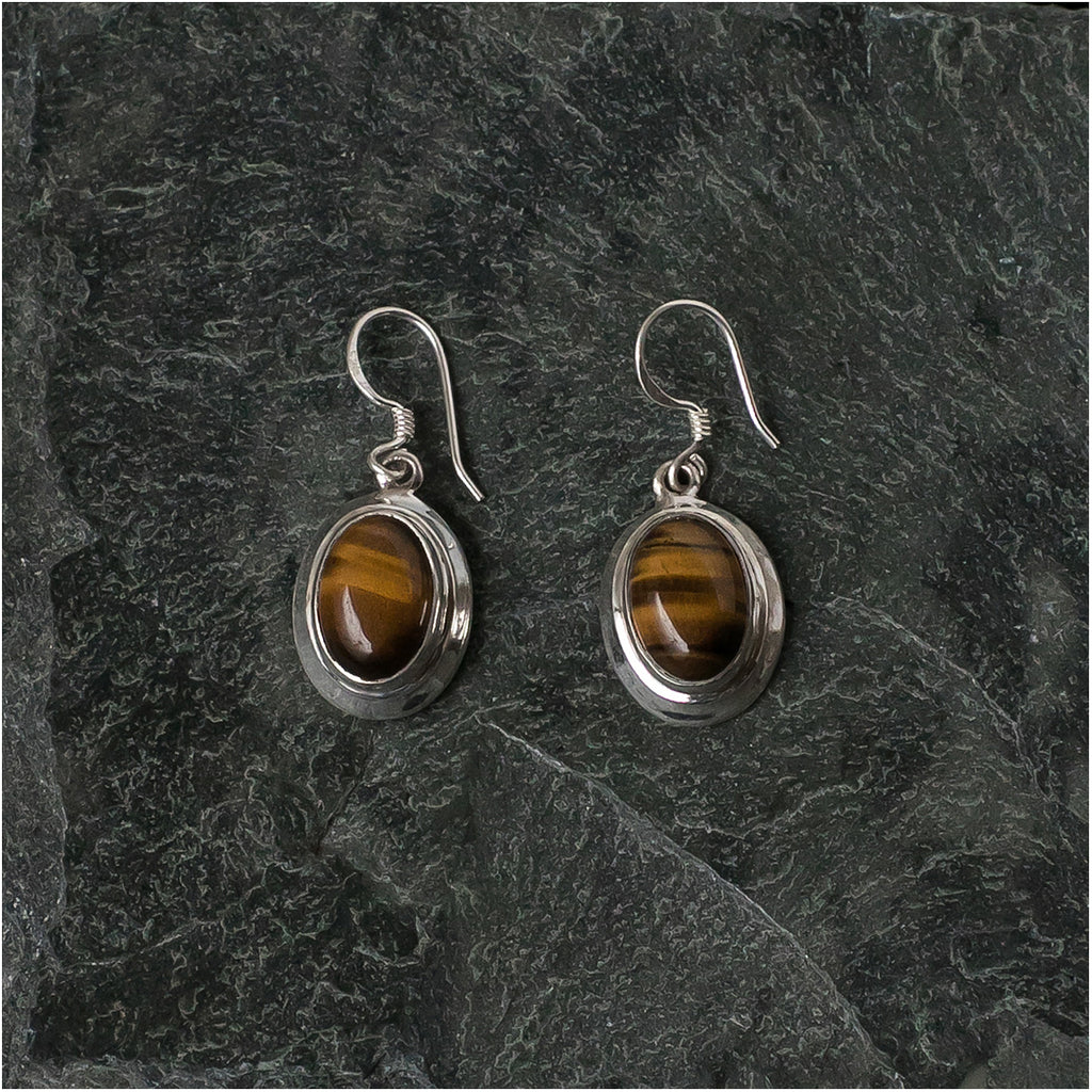 Silver Earrings with Tiger's Eye Stone