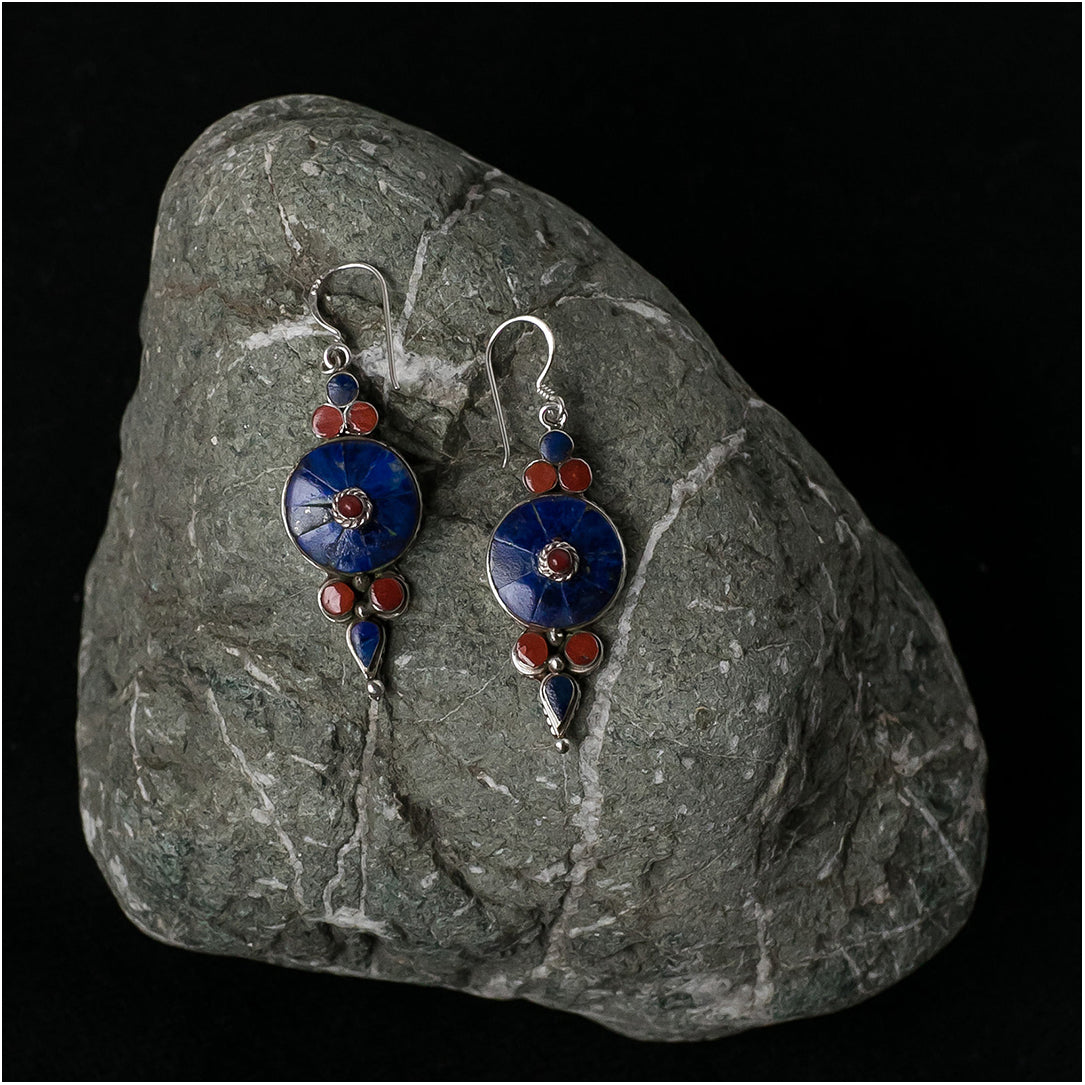 Lapis Lazuli Earrings with Red Stones