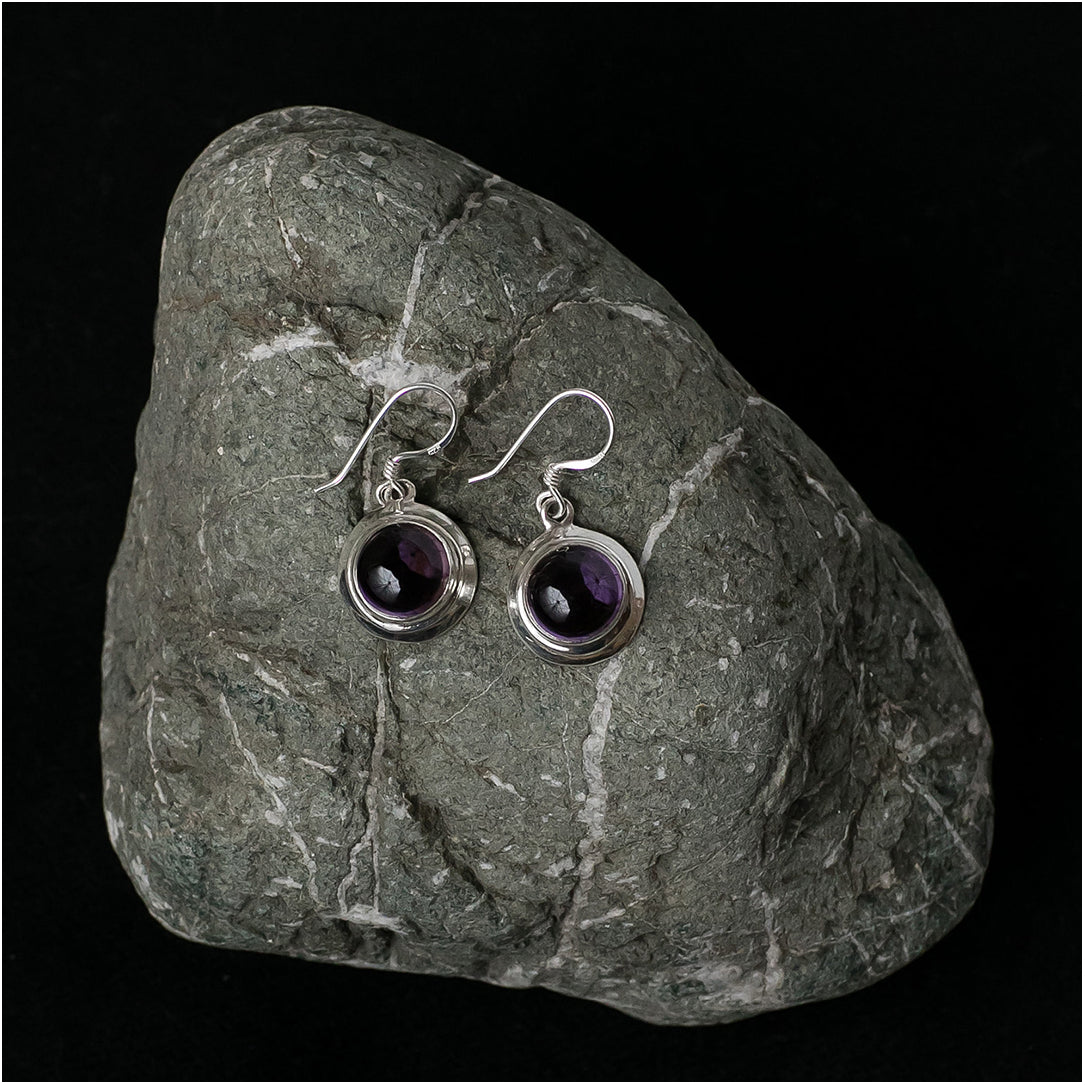 Silver Earrings with Round Amethyst