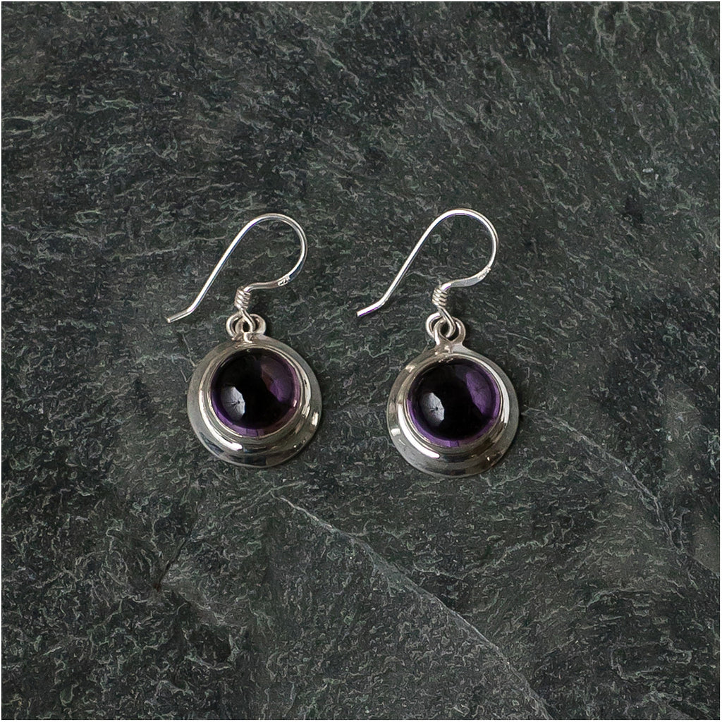 Silver Earrings with Round Amethyst