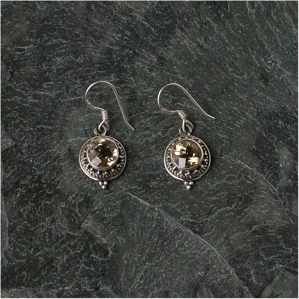 Silver Earrings with Round Citrine