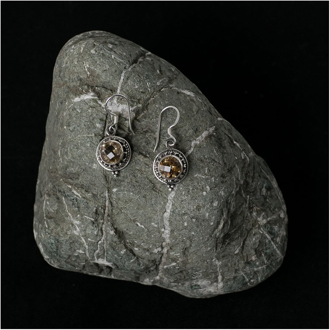 Silver Earrings with Round Citrine