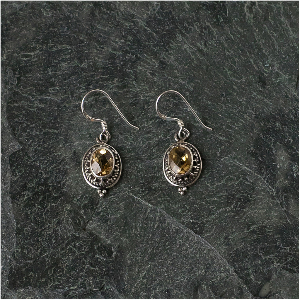 Silver Earrings with Citrine Stone