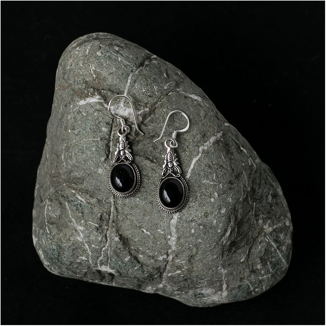 Silver Earrings with Onyx Stone