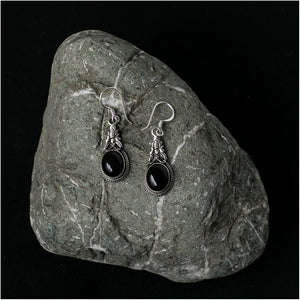 Silver Earrings with Onyx Stone