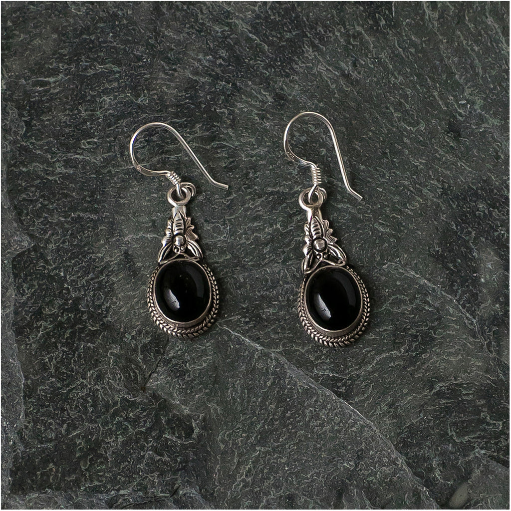 Silver Earrings with Onyx Stone