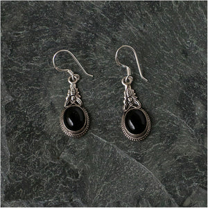 Silver Earrings with Onyx Stone