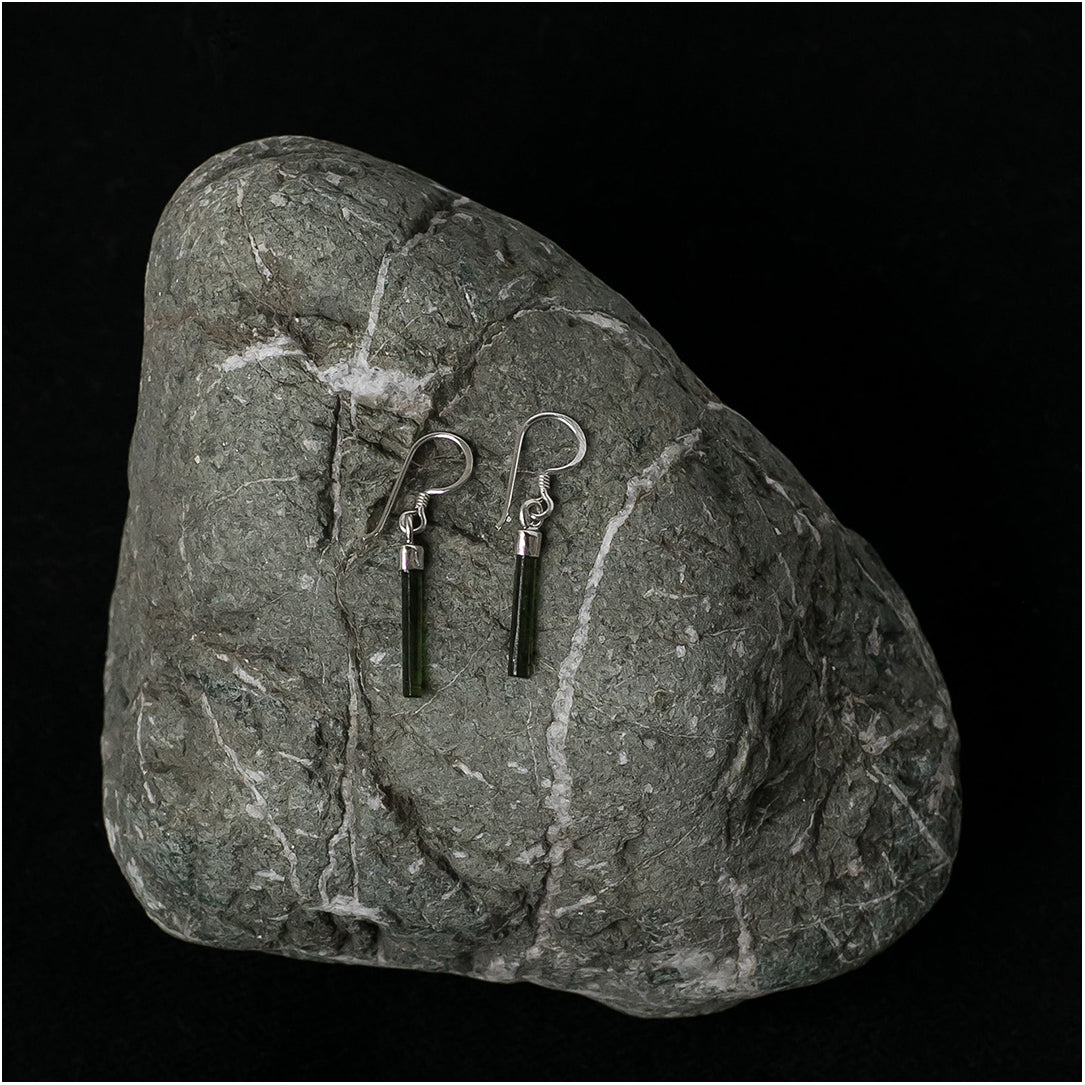 Silver Earrings with Green Tourmaline Stone