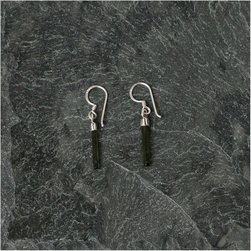 Silver Earrings with Green Tourmaline Stone