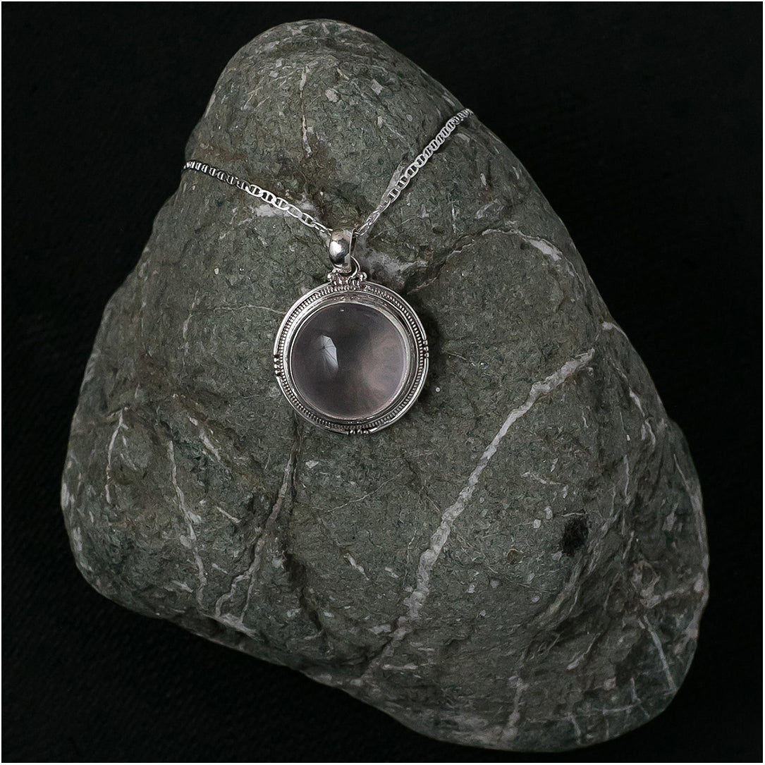Silver Pendant with Rose Quartz Stone