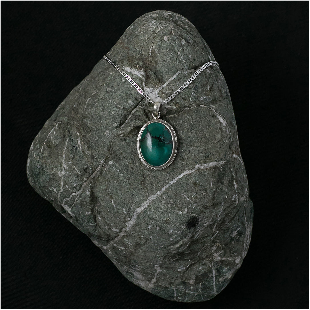 Silver Pendant with Oval Turquoise Stone