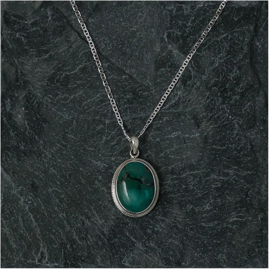 Silver Pendant with Oval Turquoise Stone