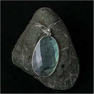 Large Silver Pendant with Labradorite Stone