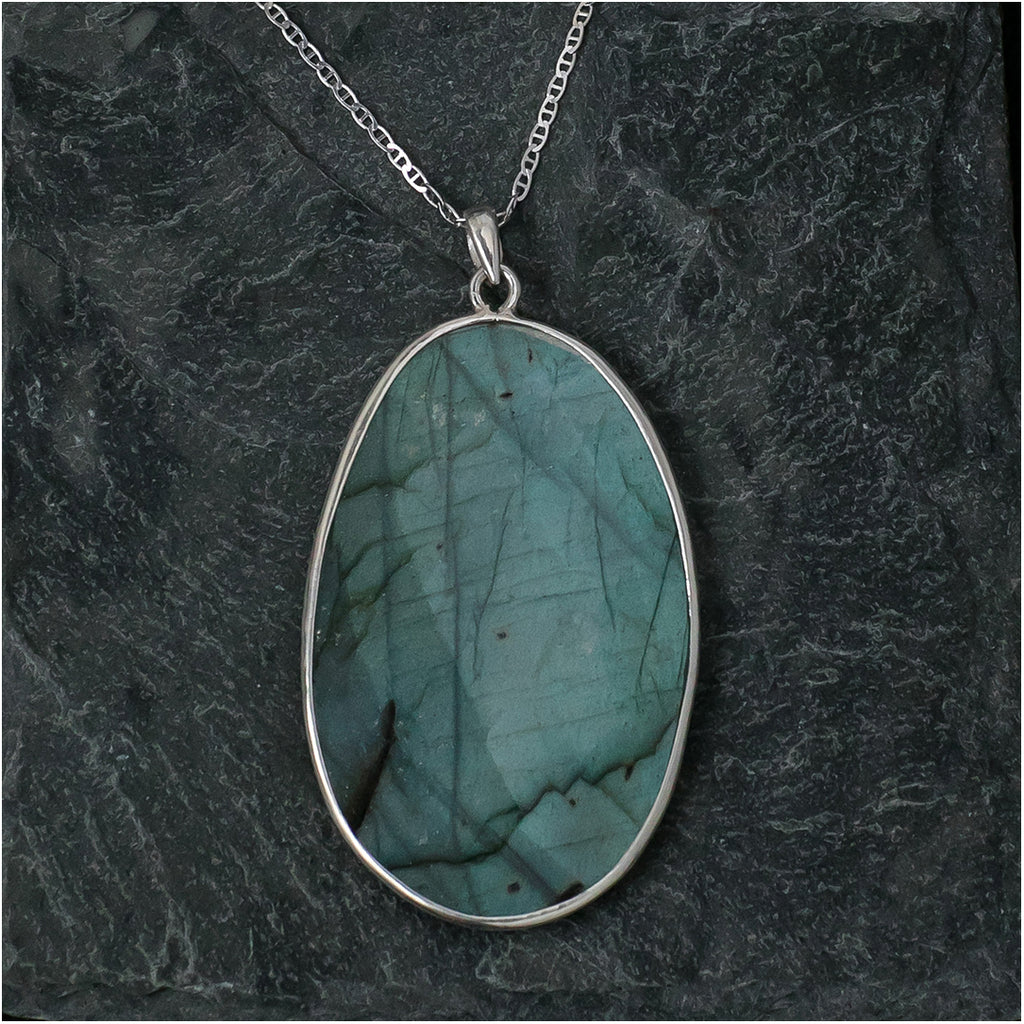 Large Silver Pendant with Labradorite Stone