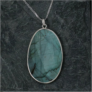 Large Silver Pendant with Labradorite Stone