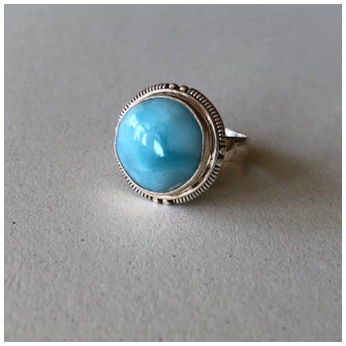Silver Ring with Larimar Stone - Ring Size 6