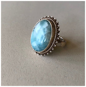 Silver Ring with Larimar Stone - Ring Size 8