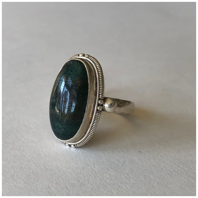 Silver Ring with Bloodstone - Ring Size 6.5