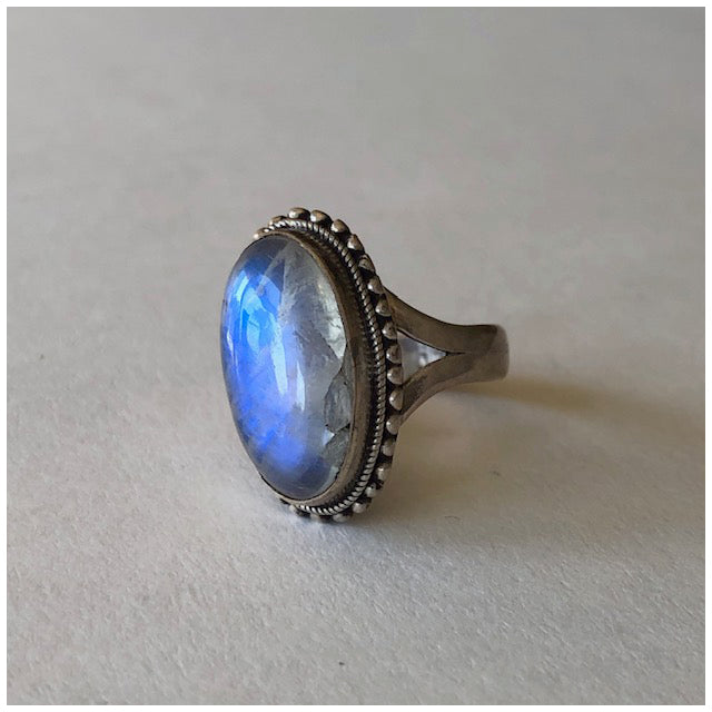 Silver Ring with Moonstone - Ring Size 6
