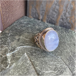 Silver Ring with Blue Lace Agate Stone - Ring Size 7.5
