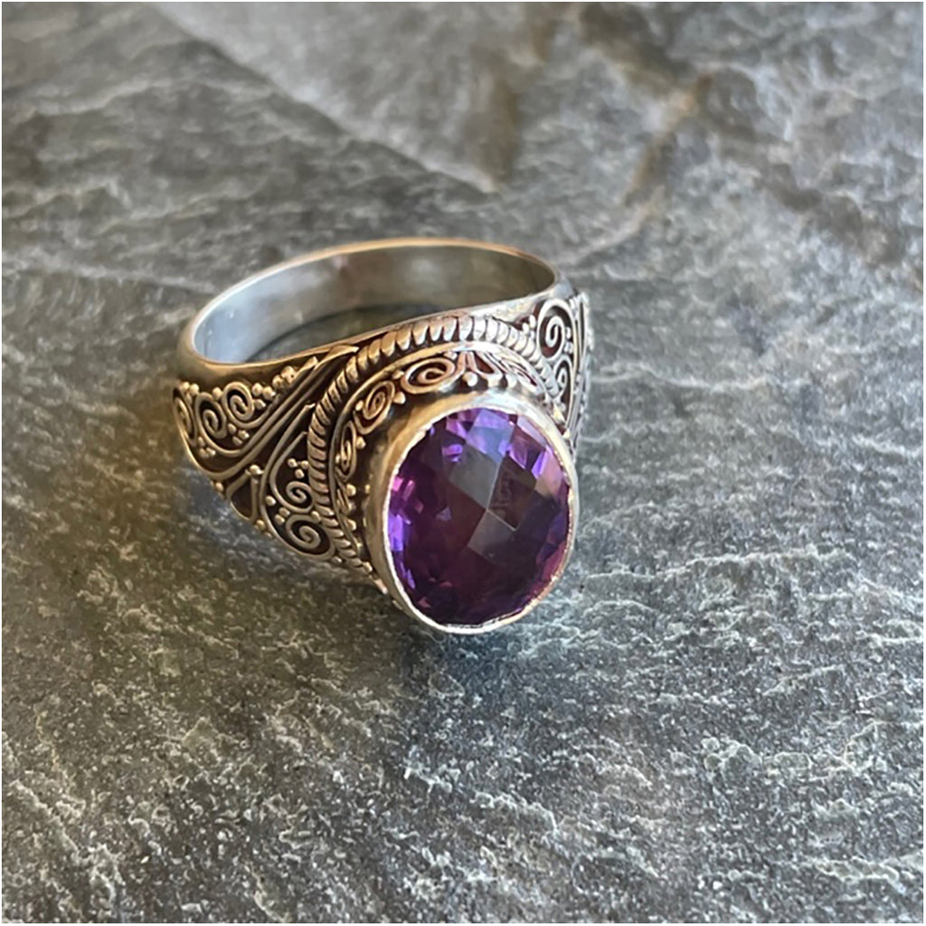 Silver Ring with Amethyst Crystal