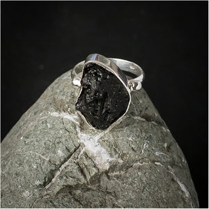 Silver Ring with Tektite Meteorite - Half Moon
