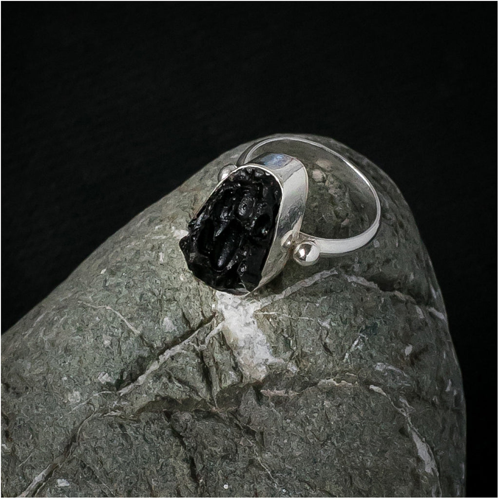 Silver Ring with Tektite Meteorite