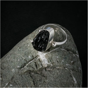 Silver Ring with Tektite Meteorite