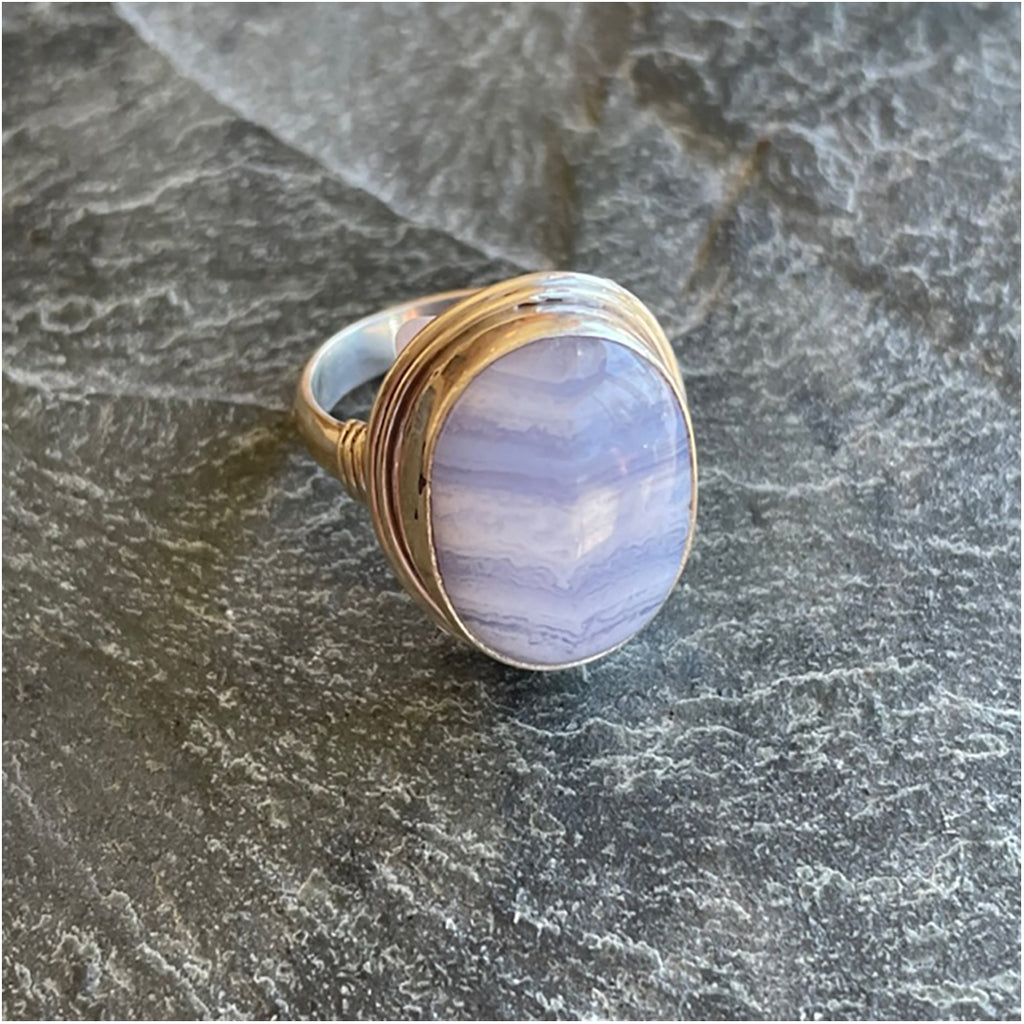 Silver Ring with Blue Lace Agate Stone
